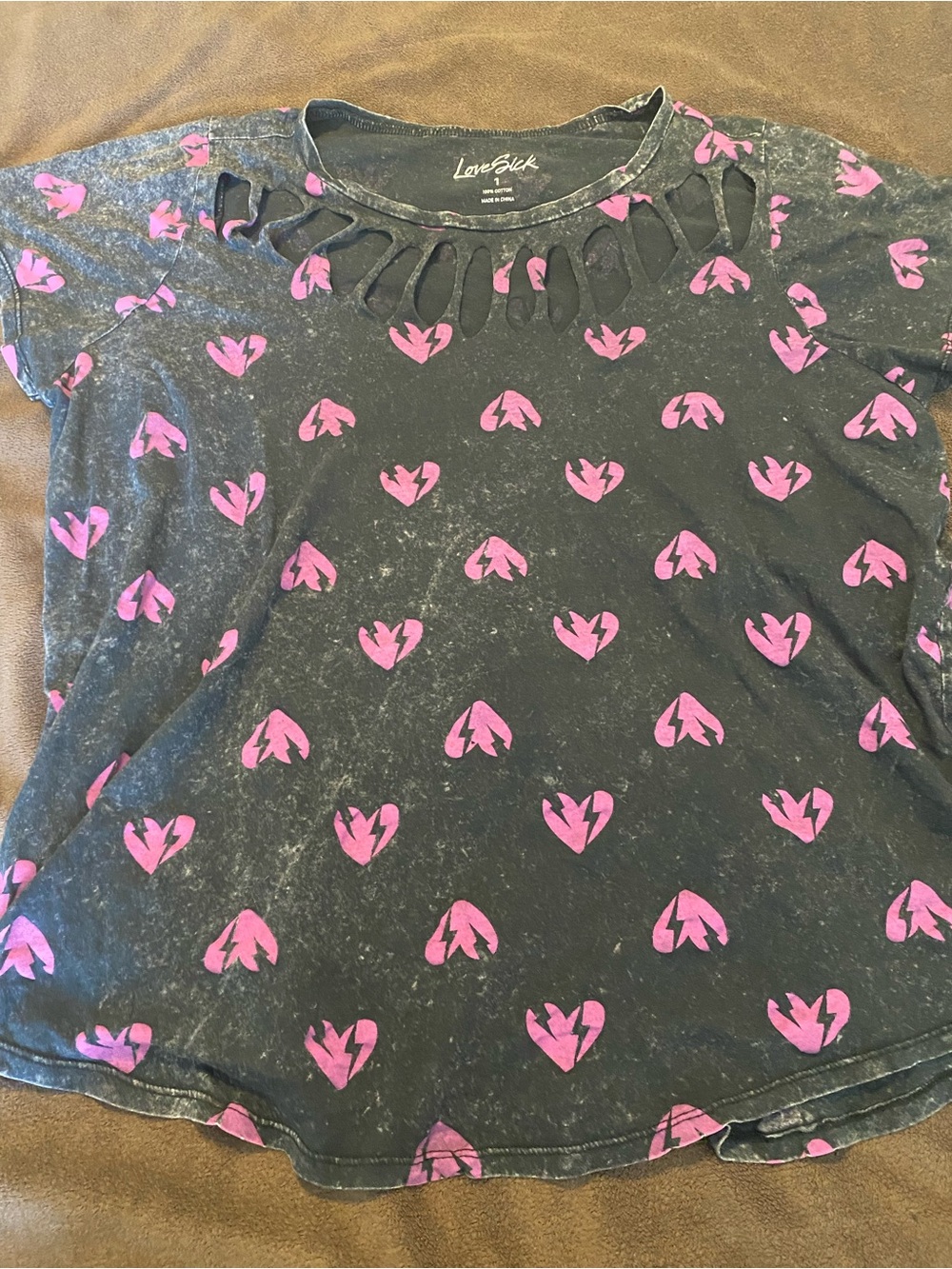Lovesick Black Tee with Pink Broken Heart Cutout Detail
